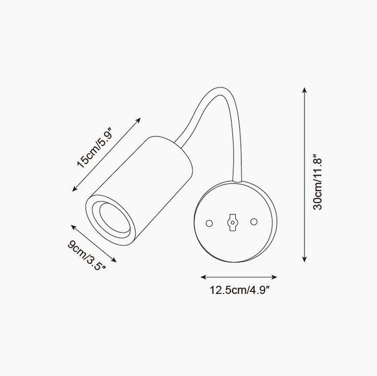Wall sconce side view technical drawing showing profile and measurement specifications