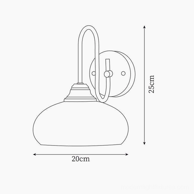 Technical schematic drawing of textured glass plug-in wall sconce showing dimensions: width 20cm/7.8 inches, height 25cm/9.8 inches