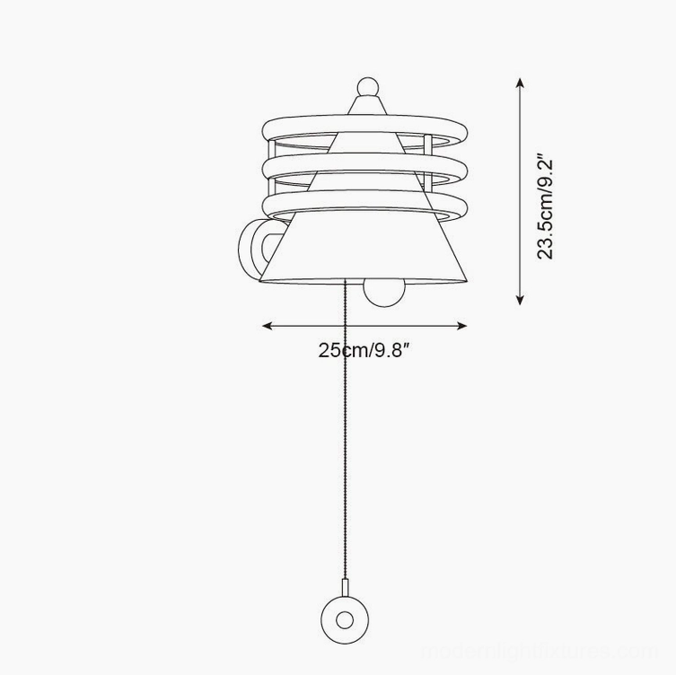 Kinetica wall sconce technical specification drawing 25cm statement size dimensions