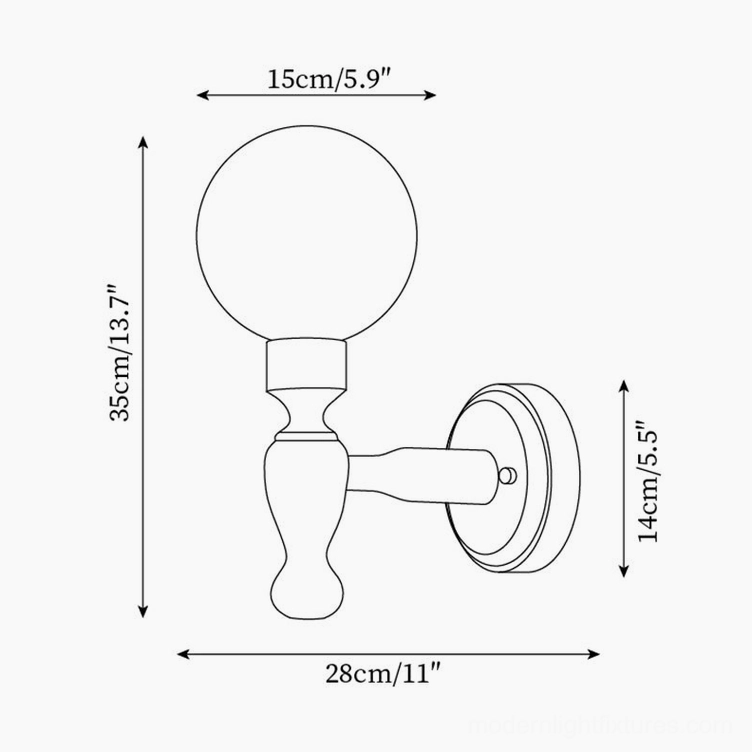 Wall sconce technical drawing showing dimensions and measurements, front view