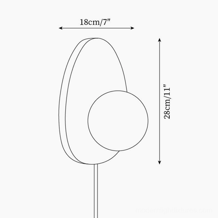 Technical specification drawing of plug-in wall sconce showing dimensions 18cm width 28cm height with product schematic