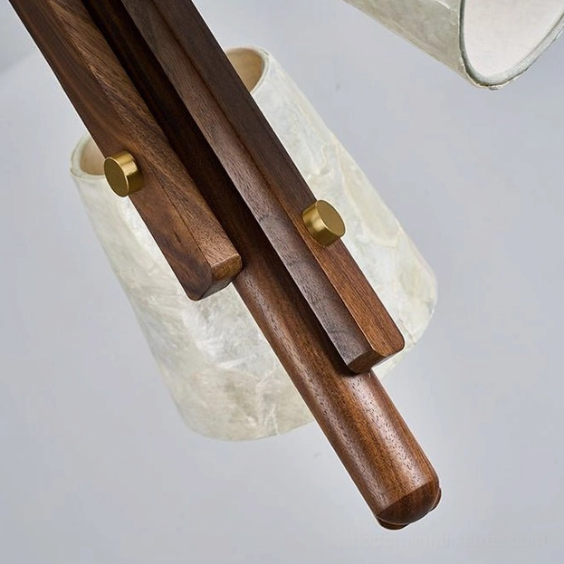 Walmere capiz shell pendant with black braided fabric cords and complete assembly detail view