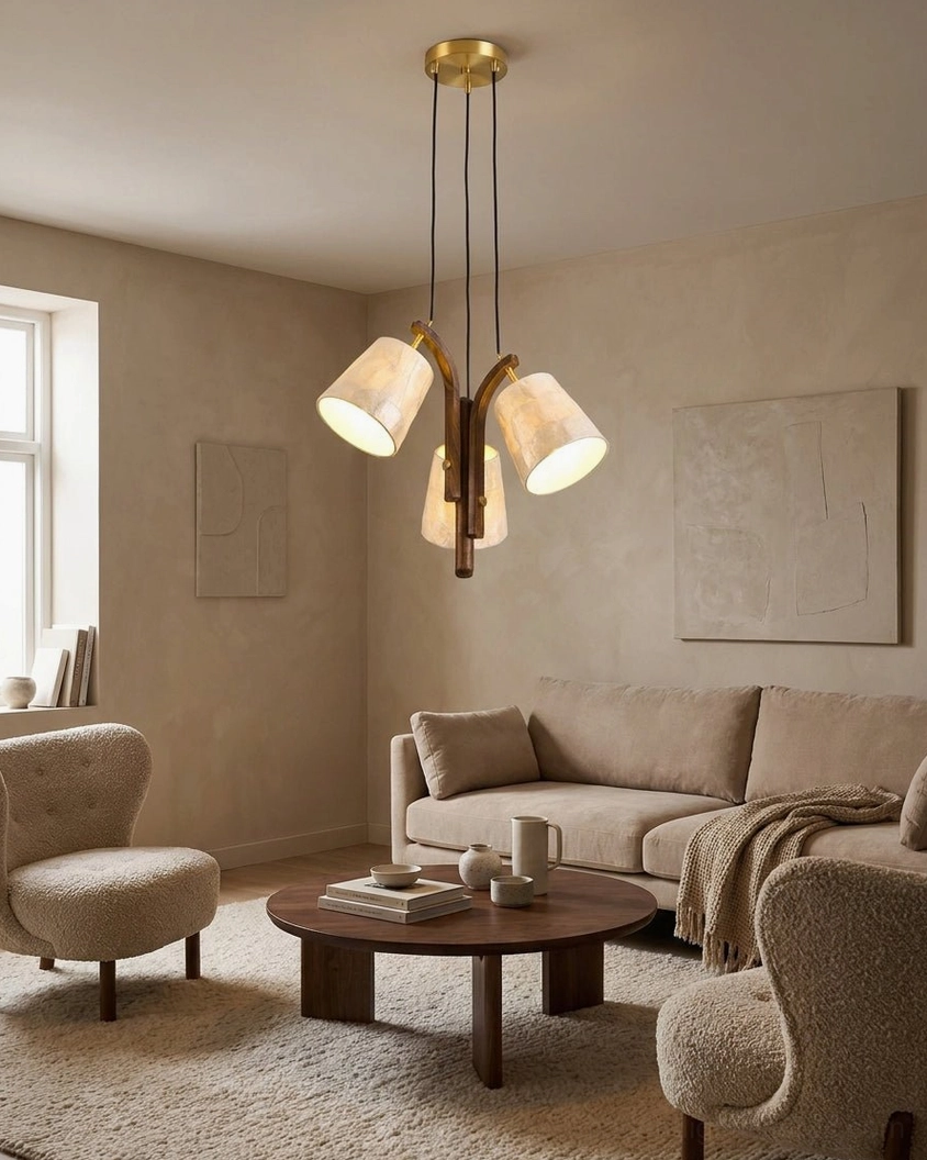 Walmere 3-light pendant in open-plan living space with minimalist modern farmhouse style and neutral palette