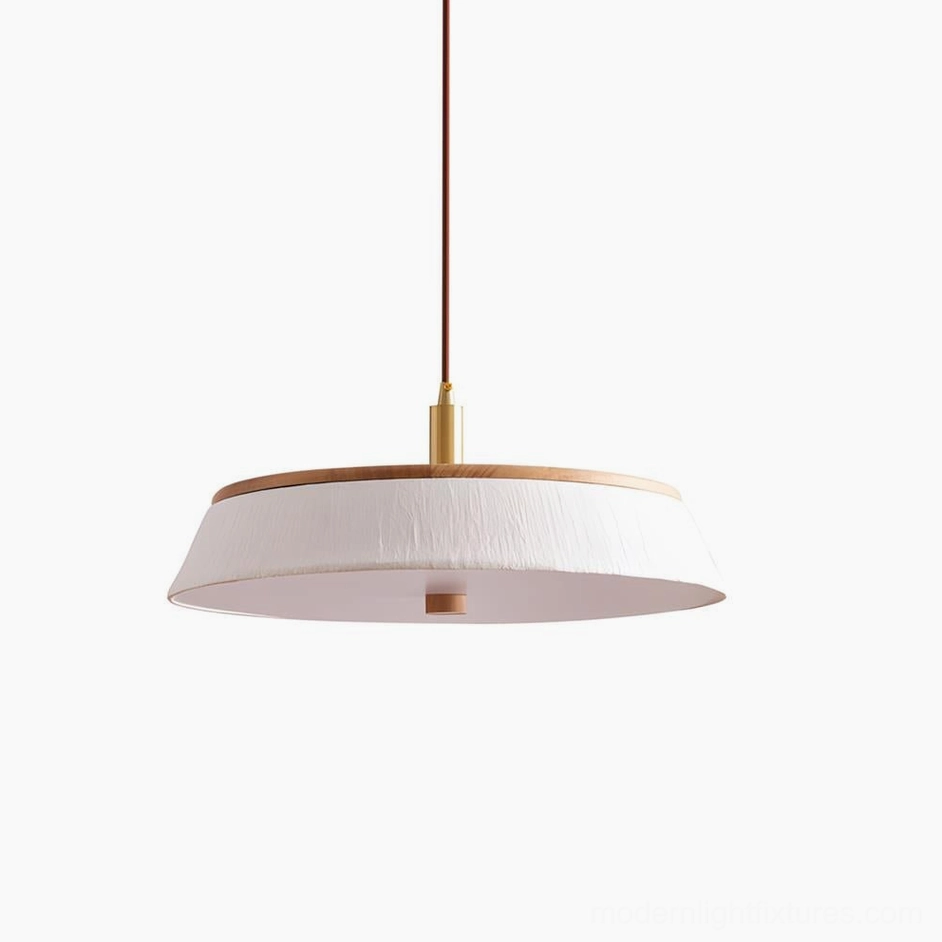 Rice paper pendant light in natural oak finish showing warm honey wood tones and authentic grain variation
