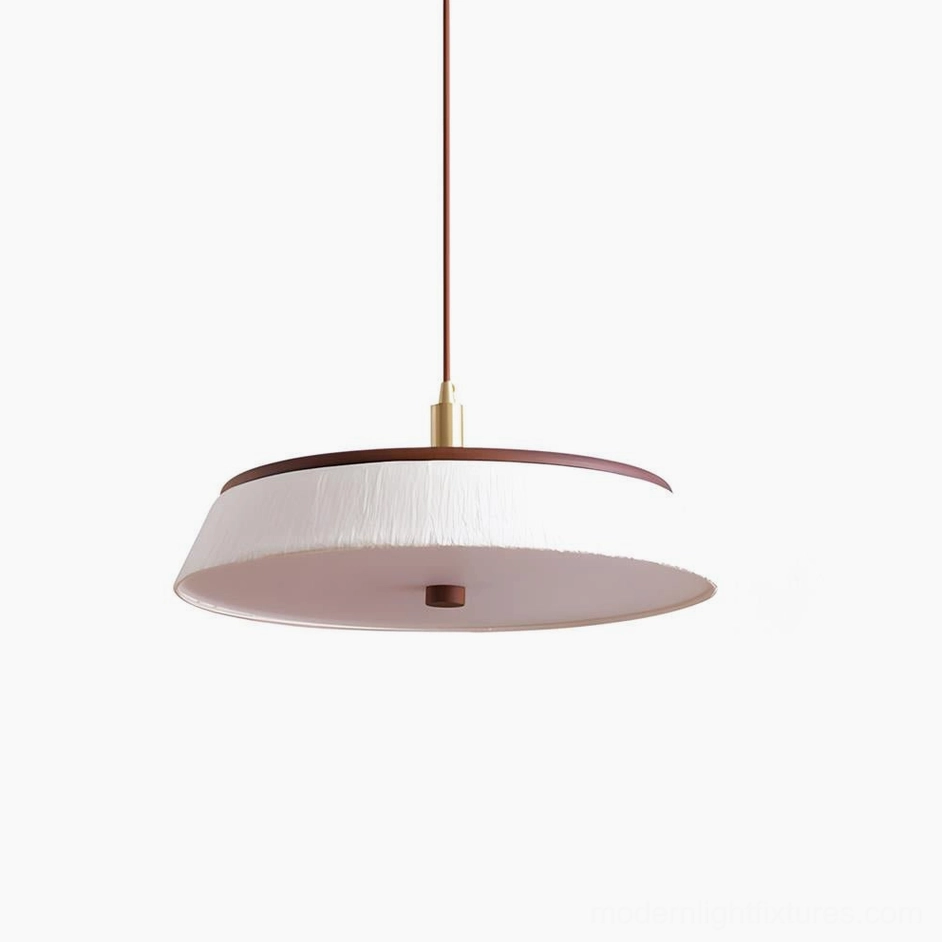Walnette pendant light in walnut finish positioned above dining table, mid-century modern lighting fixture