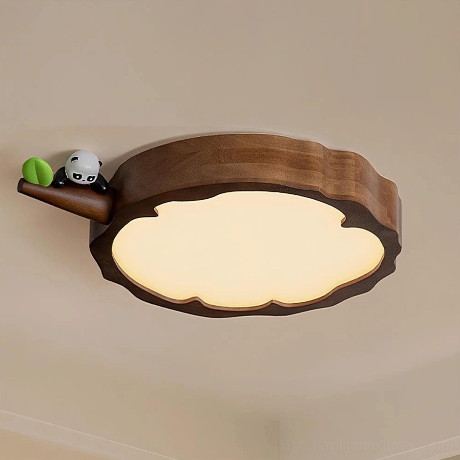 Walnut color animal ceiling lamp variant with integrated warm white LED showing installed appearance