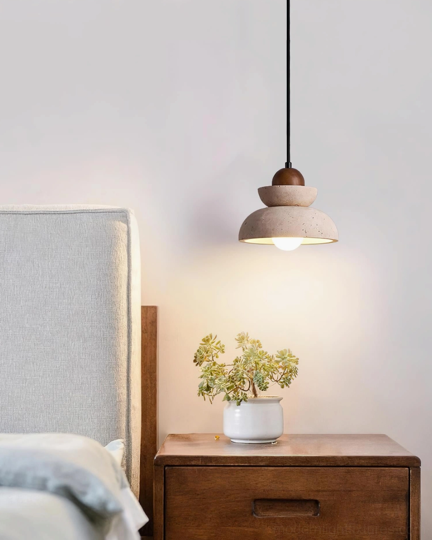 Walnut color and beige travertine pendant lamp modern design fixture