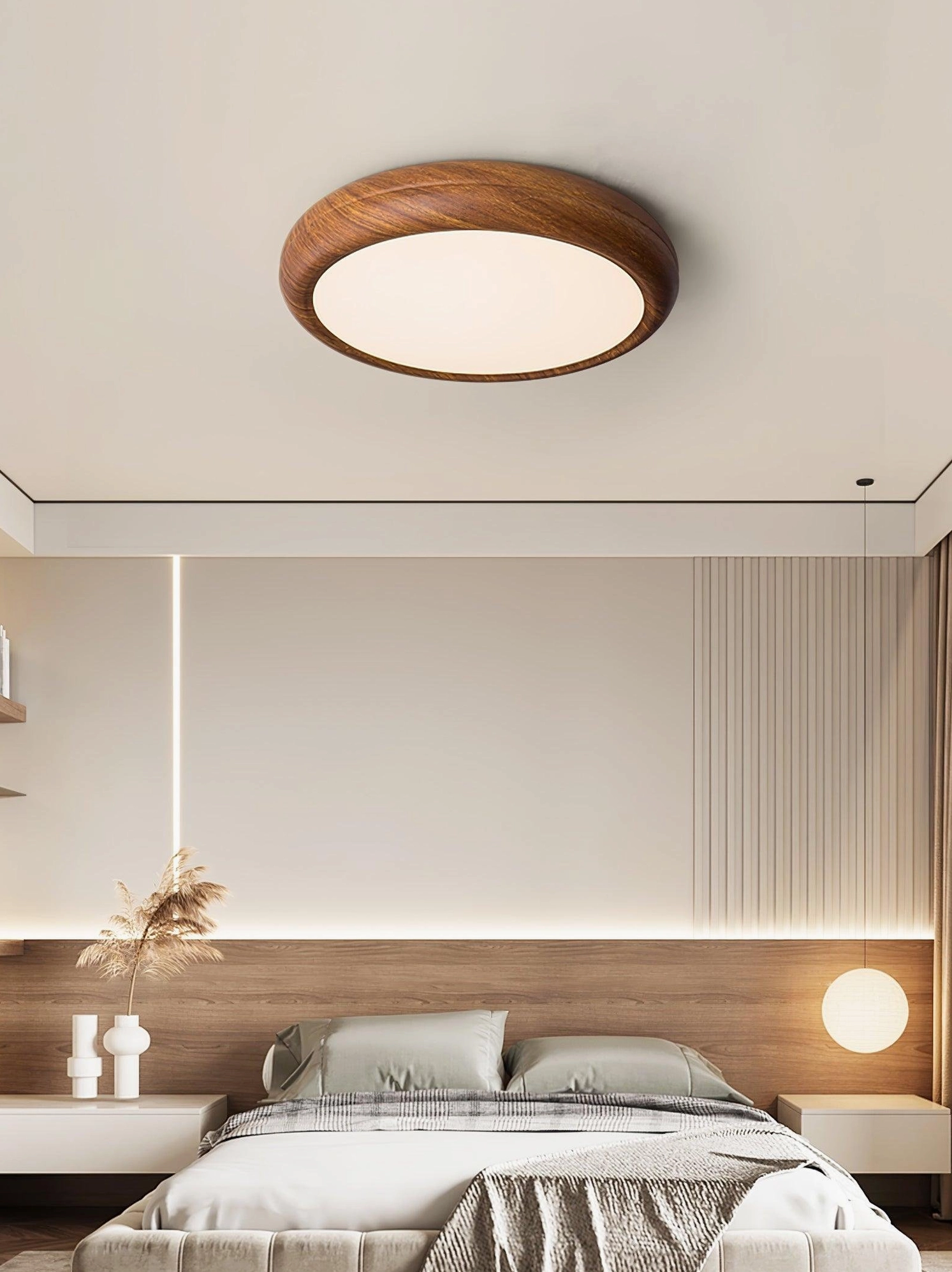 Walnut wood grain ceiling light fixture universal AC 110-240V voltage compatibility international use