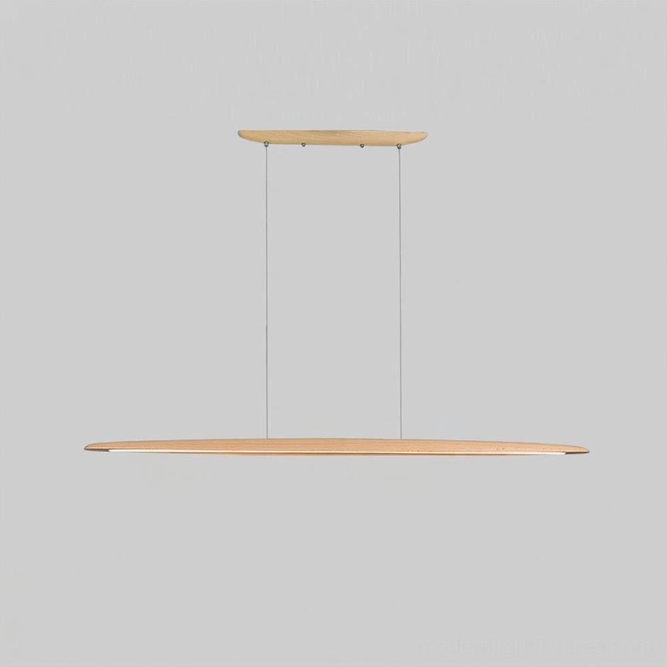 Sleek walnut linear LED wood pendant chandelier - contemporary minimalist lighting fixture