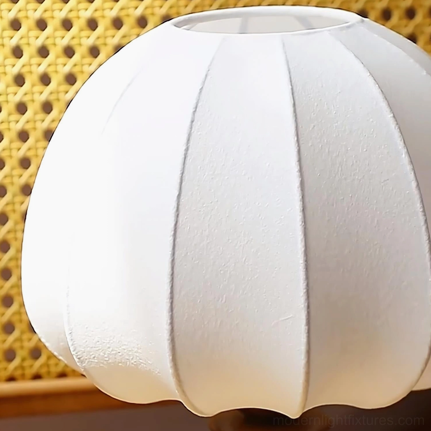 Walnut table lamp pleated silk fabric shade construction detail hand-pleated craftsmanship