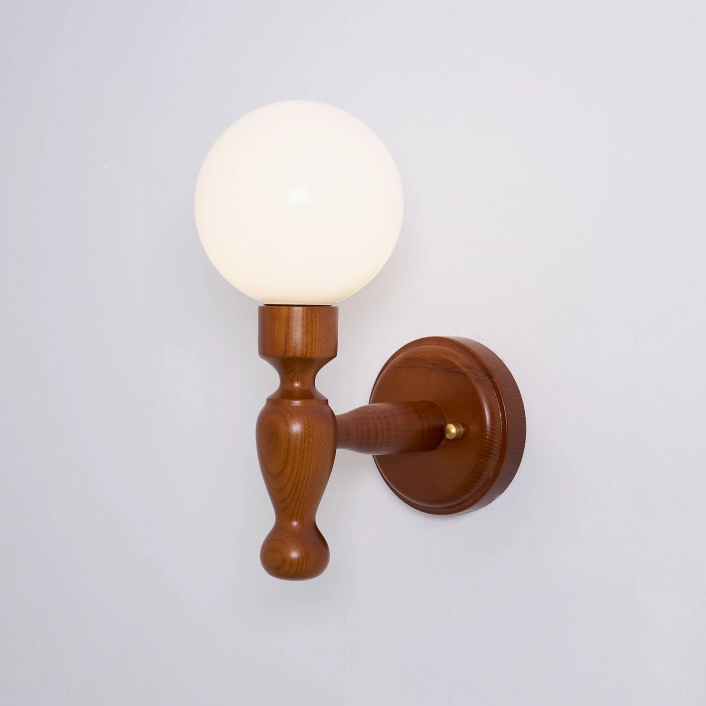 Contemporary fabric shade wall lamp, walnut wood finish showcase