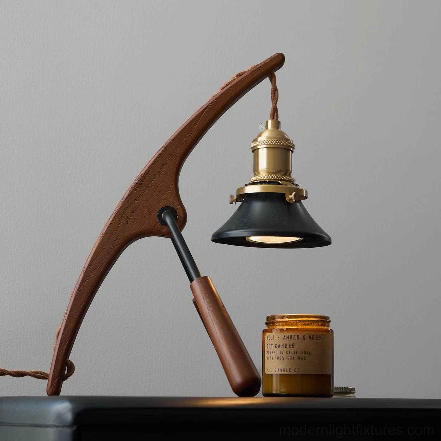 Walnut wood warmer lamp artistic form, premium craftsmanship, GU10 halogen bulb required