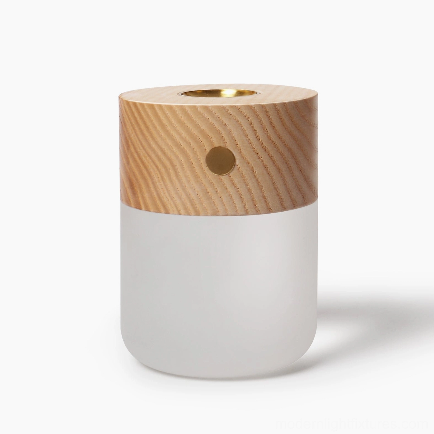 Walnut and white aroma diffuser lamp with 50000 hour LED lifespan in minimalist home setting