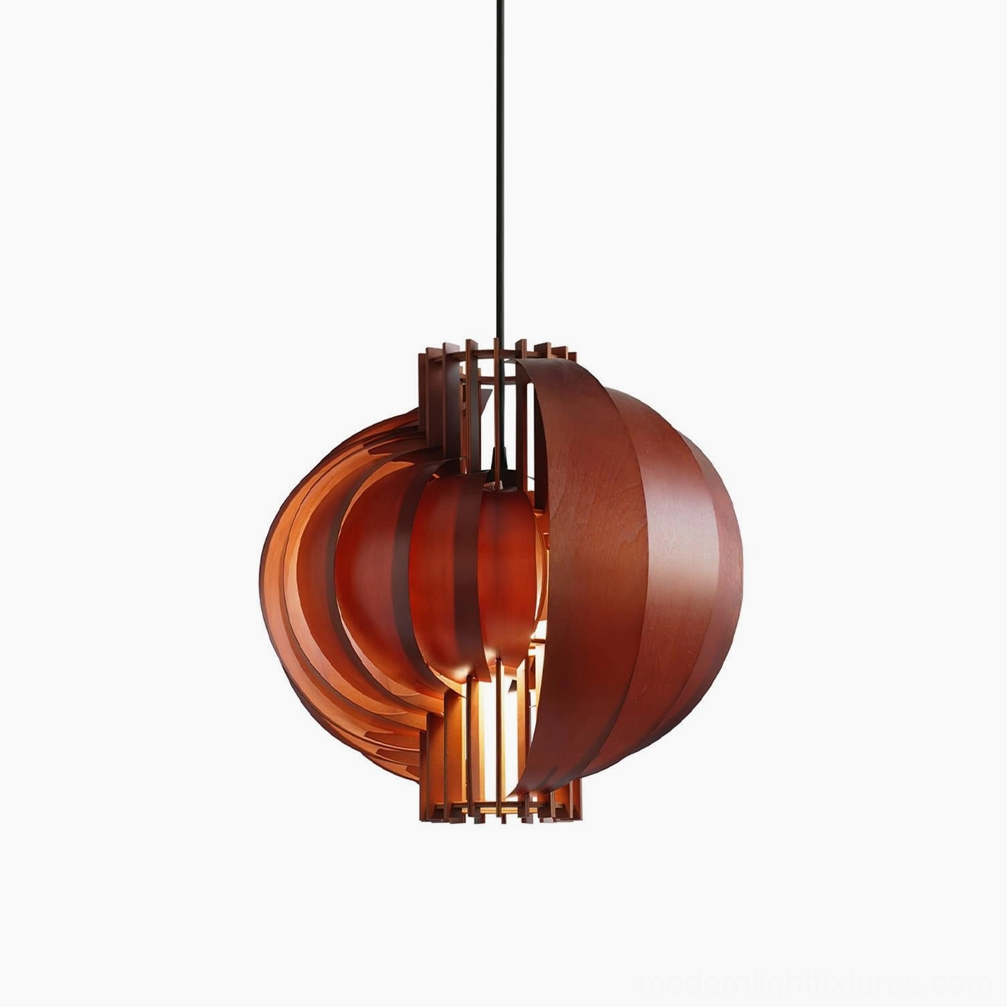 Walnut wood sphere pendant light in various interior settings showcasing versatile design compatibility