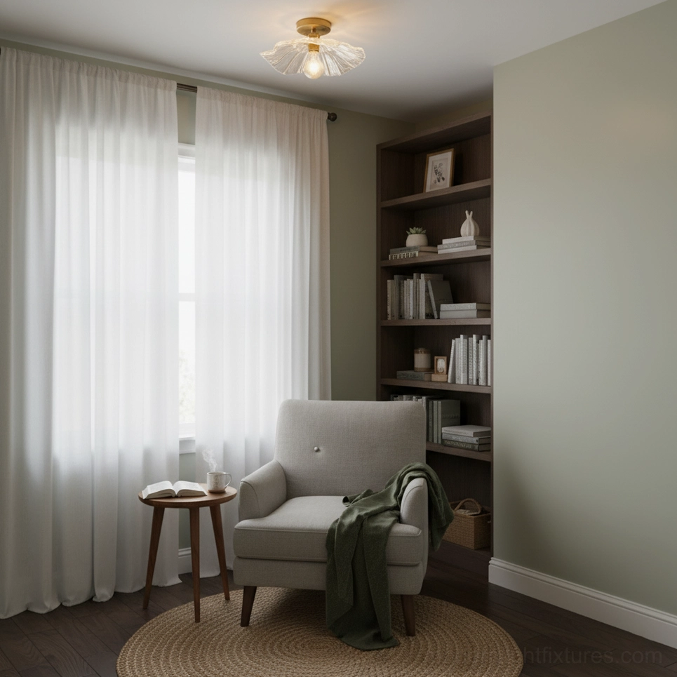 Ruffled glass semi-flush ceiling light fixture providing warm ambient illumination in modern residential interior