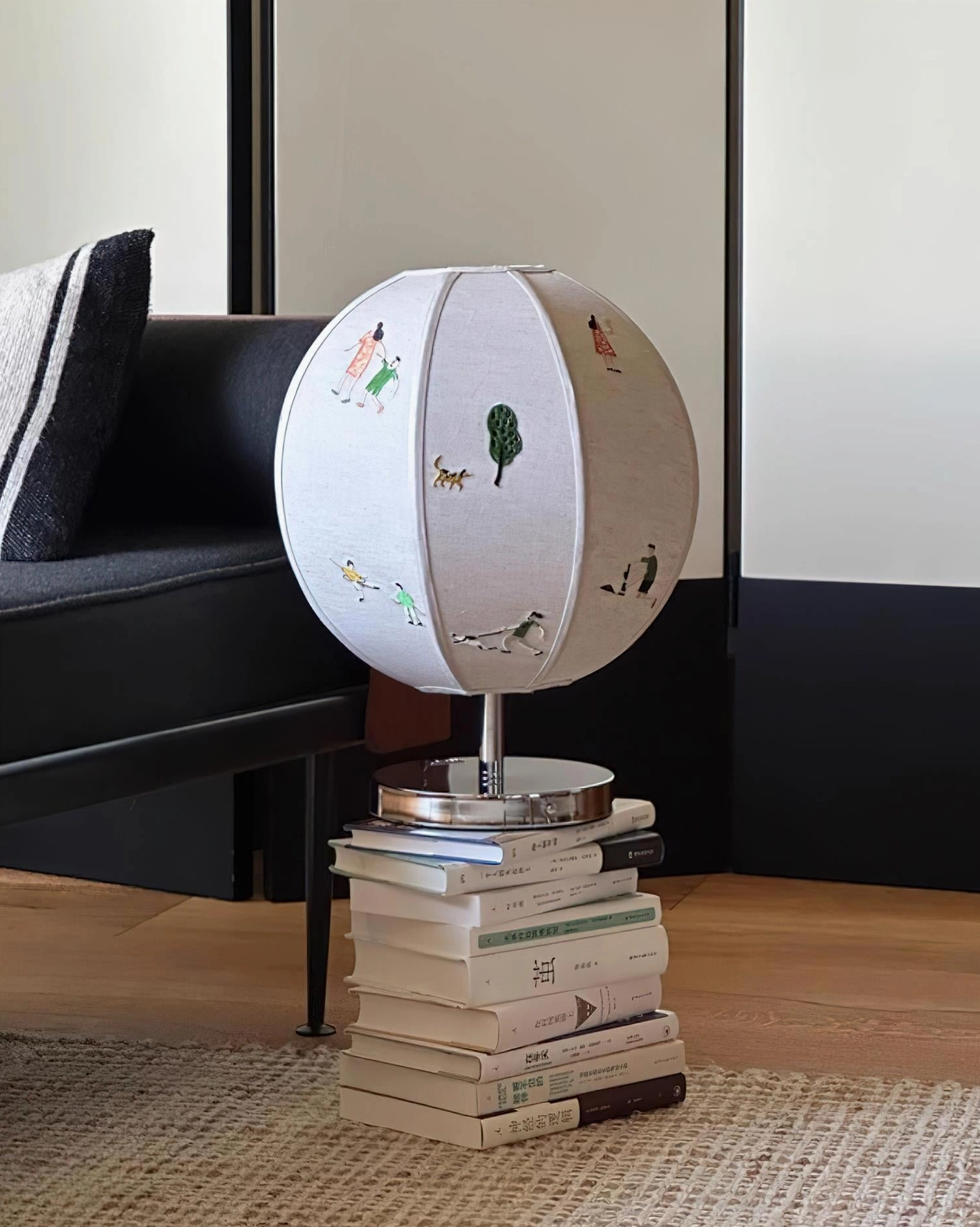 Warm white 3000K LED modern embroidered narrative table lamp creating ambient lighting in contemporary interior space