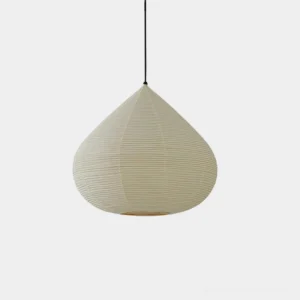 Washi paper chestnut pendant lamp front view with soft ribbed shade on white background