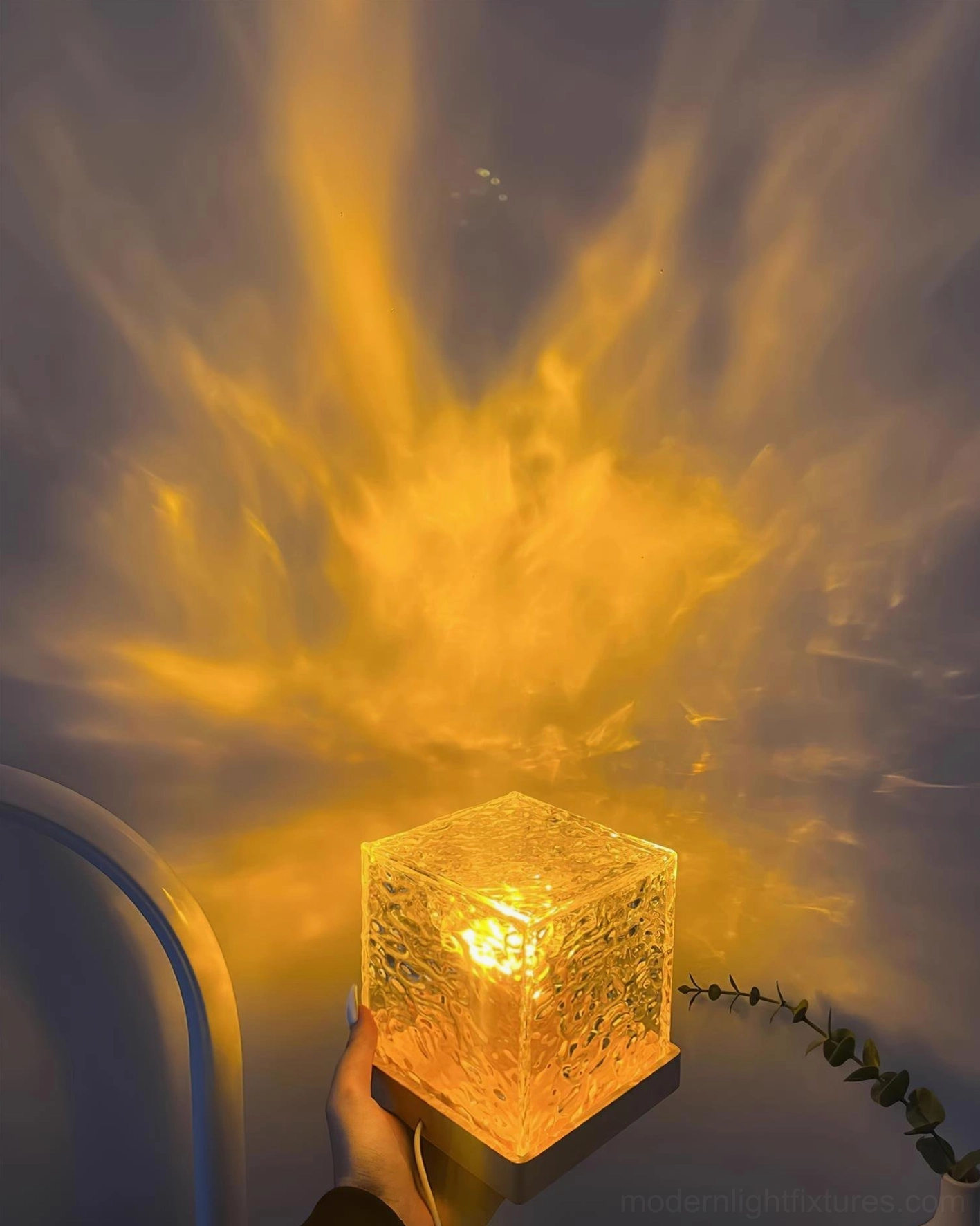 Water ripple table lamp creating atmospheric ripple light patterns, tranquil ambient lighting for peaceful home environment