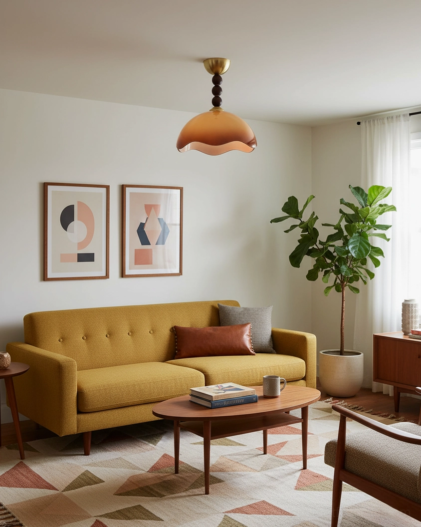 Warm ambient lighting from Wave Coralia vintage ceiling fixture in contemporary home interior space