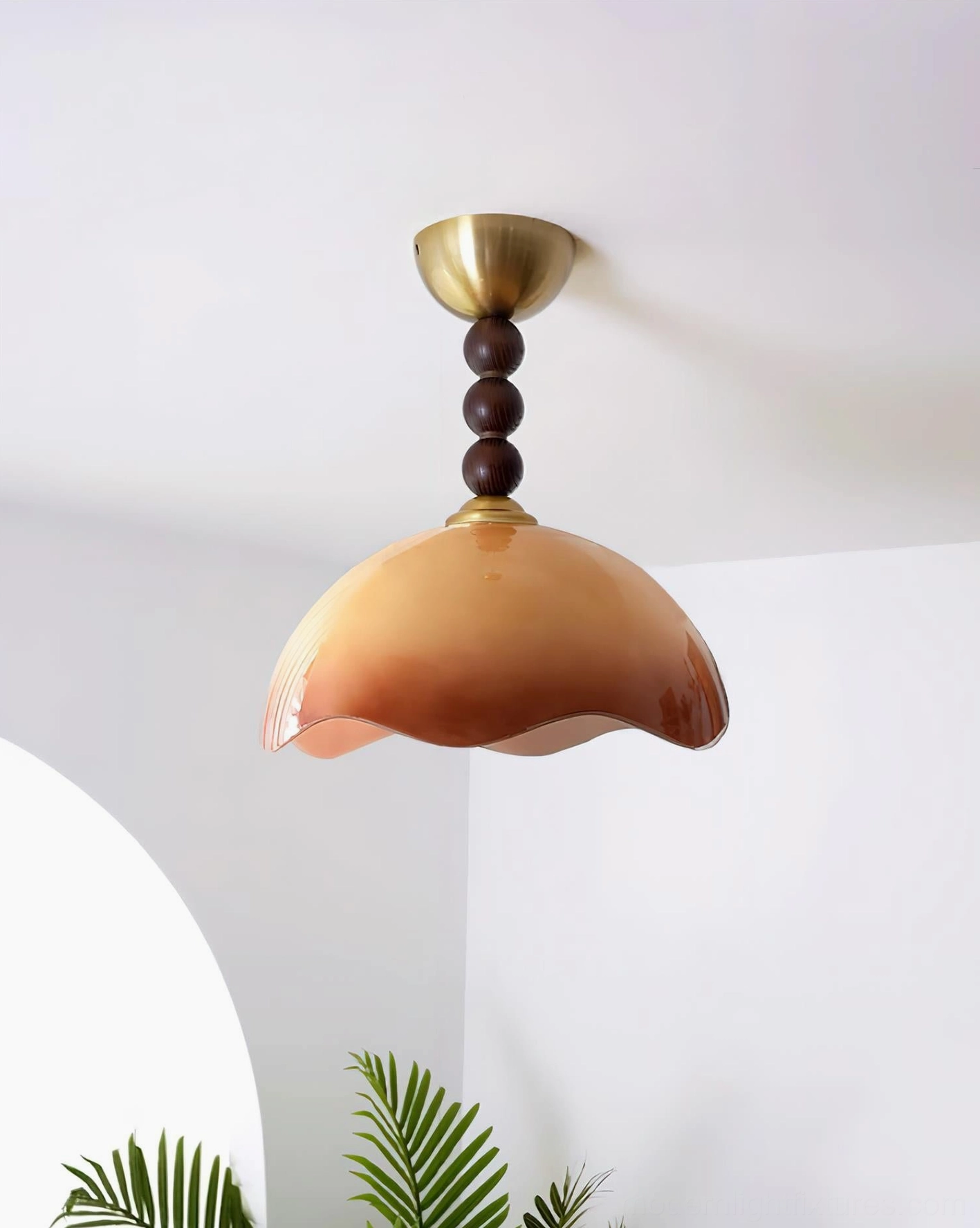 Wave Coralia warm-hued semi-flush ceiling fixture creating layered lighting in mid-century modern interior
