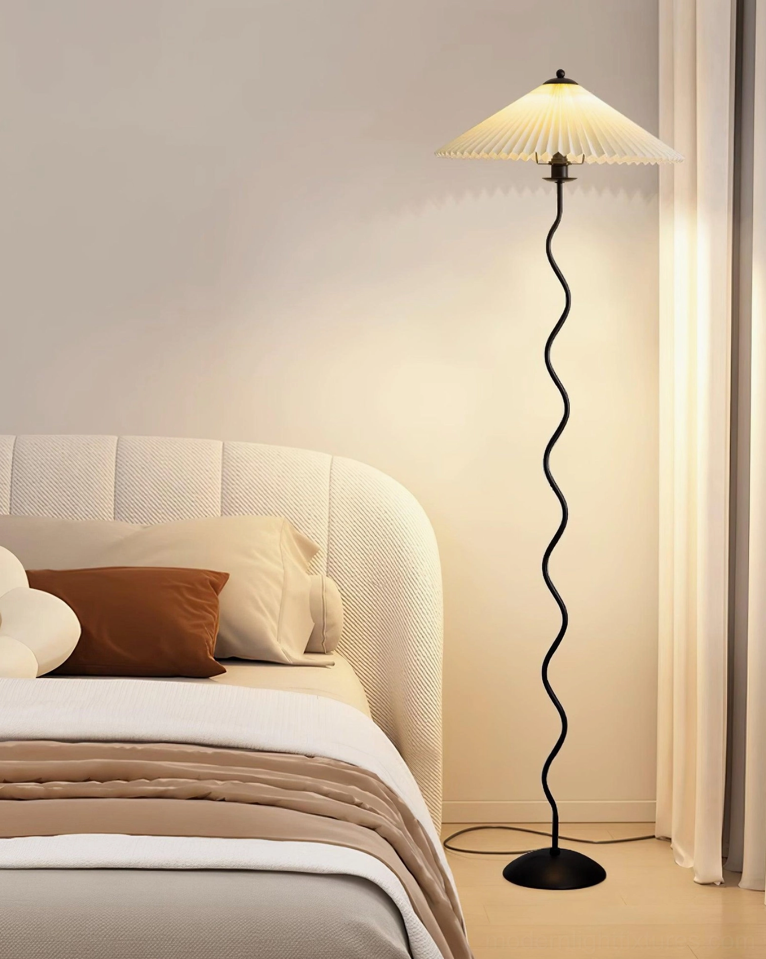 Wave floor lamp with pleated shade detail - modern sculptural lighting fixture for home decoration