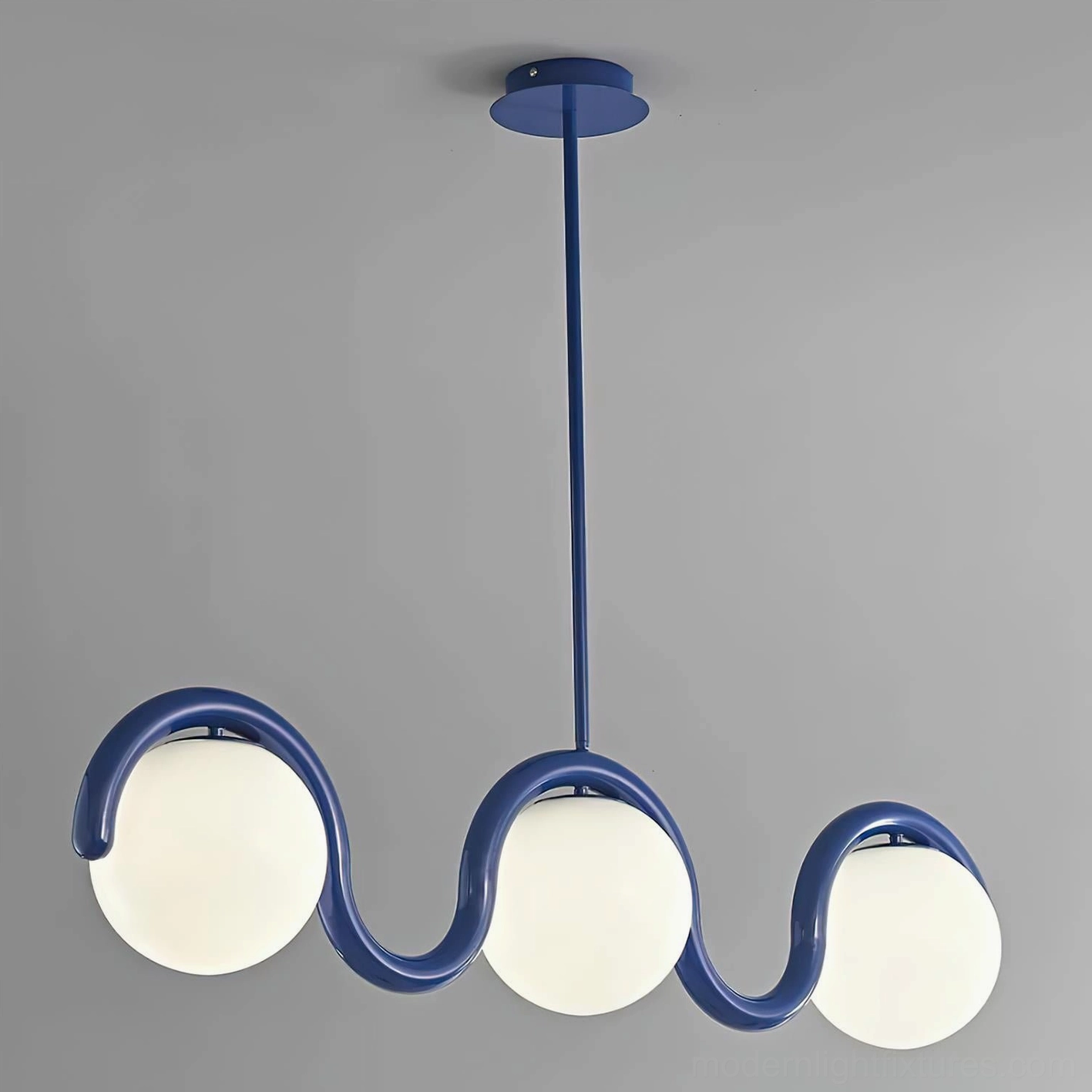 Wave pattern chandelier with spherical glass shades modern pendant lighting fixture detail