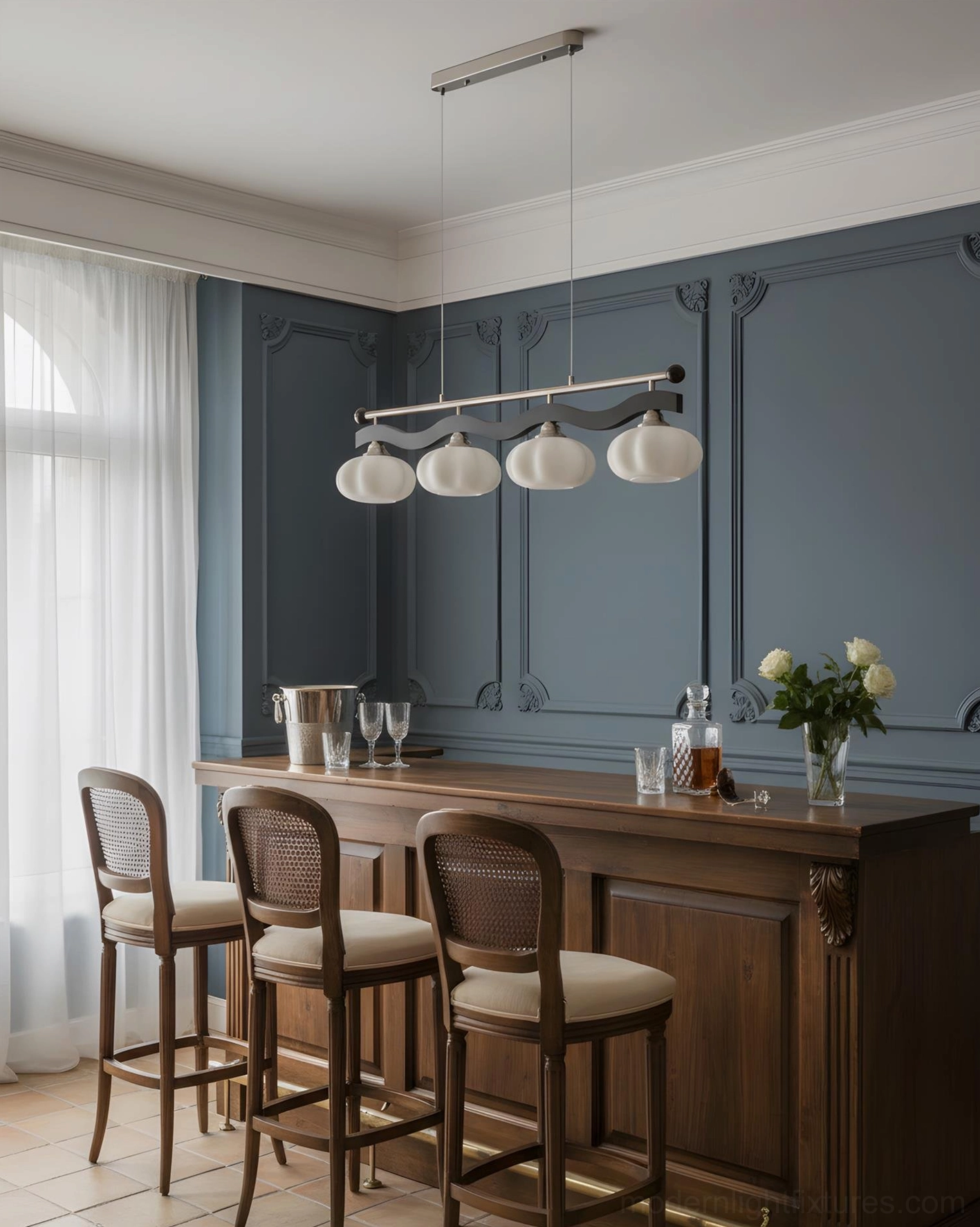 Wave linear pendant chandelier with adjustable hanging cable and frosted glass shades modern interior lighting solution