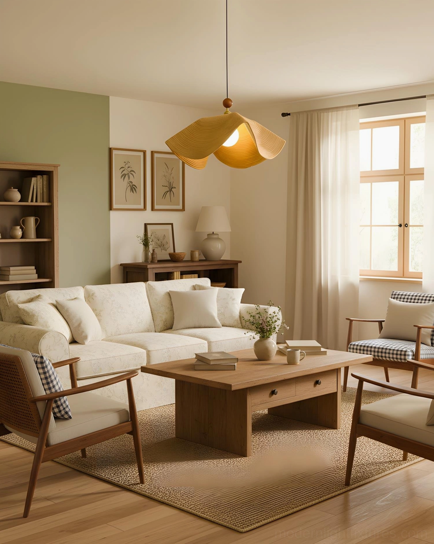 Wave pendant lamp suspended over kitchen island with modern contemporary design