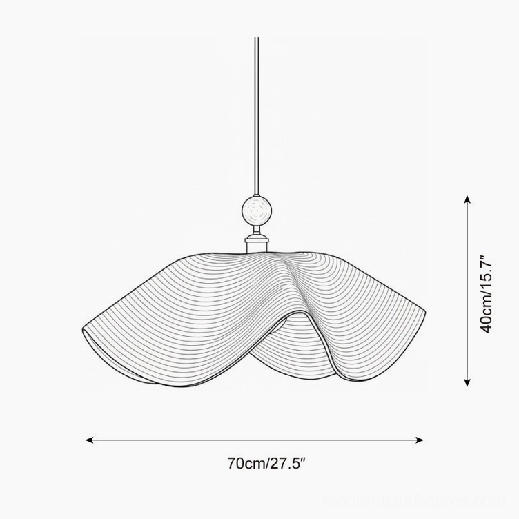 Wave pendant light technical specification drawing showing dimensions and measurements