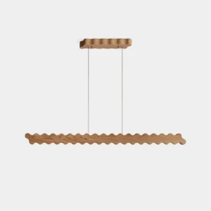 Wavira scalloped wooden linear chandelier front view natural wood tone minimalist design