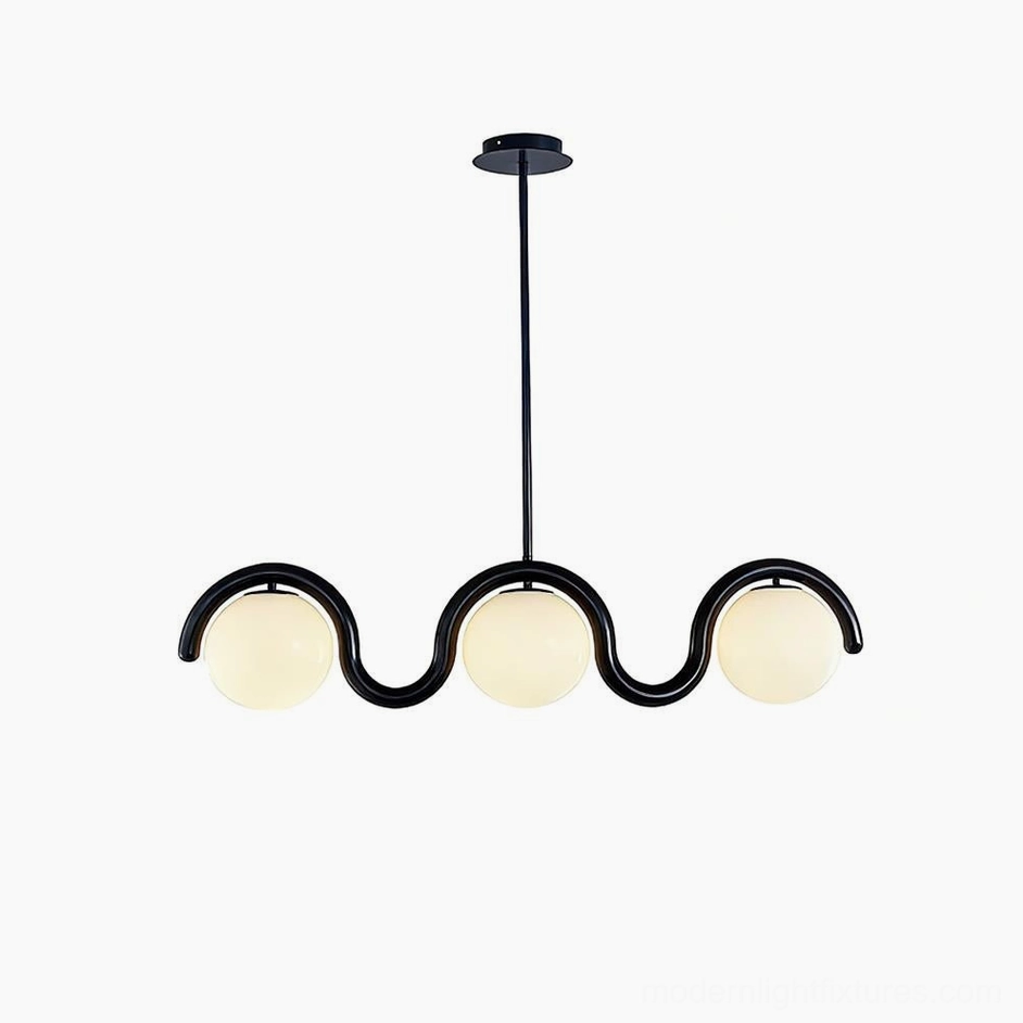 Contemporary 3-light wave pendant chandelier black frame frosted glass modern design