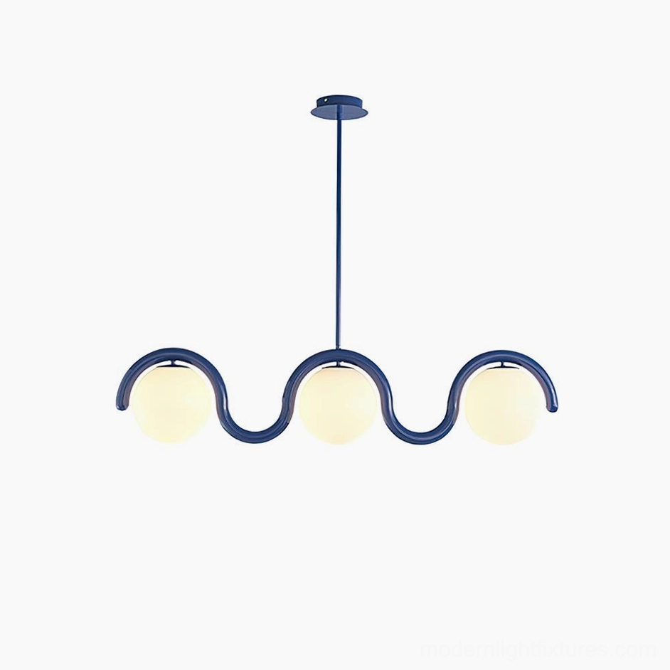 Modern 3-light wave chandelier with blue metal frame frosted glass shades contemporary design