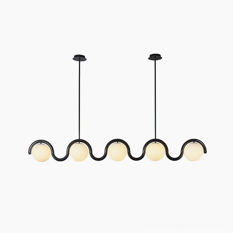 Modern 5-light wavy linear chandelier black metal frame frosted glass spheres contemporary