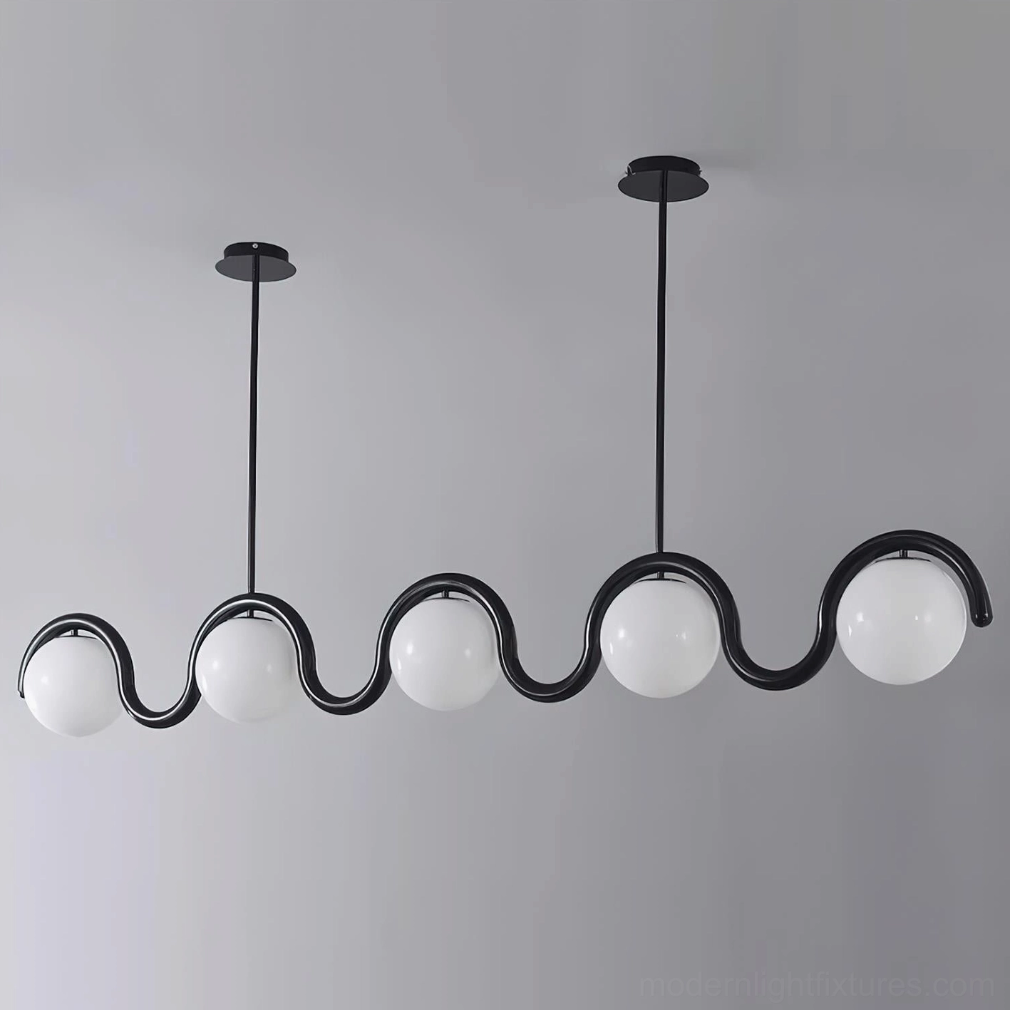 Wavora chandelier sinuous curves playful orb lights dynamic modern fixture design detail