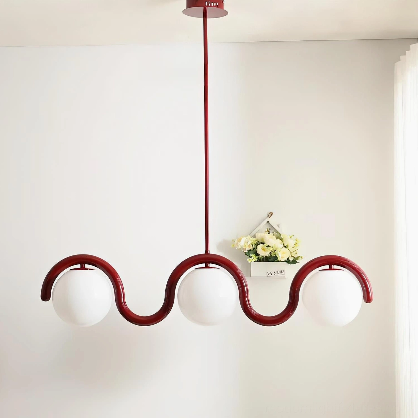 Wavora wavy linear chandelier with multiple frosted glass orb shades modern ceiling lighting