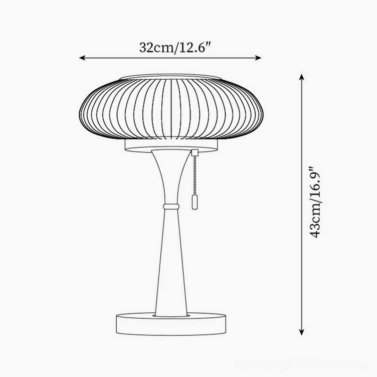 Welma pleated mushroom table lamp technical specification drawing showing dimensions 32cm diameter 43cm height with measurements