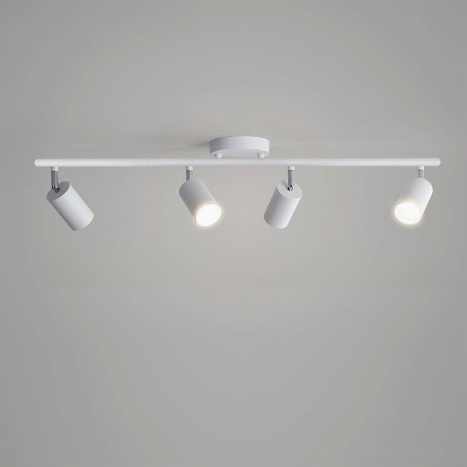 4-head white track lighting ceiling fixture, contemporary design with adjustable directional spotlights