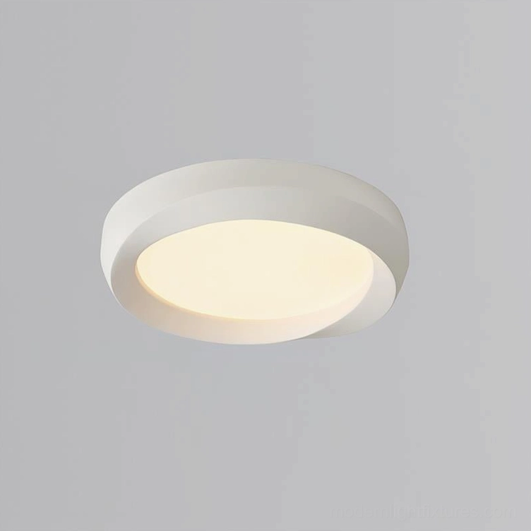 White 55cm modern round flush mount ceiling light in contemporary minimalist interior design