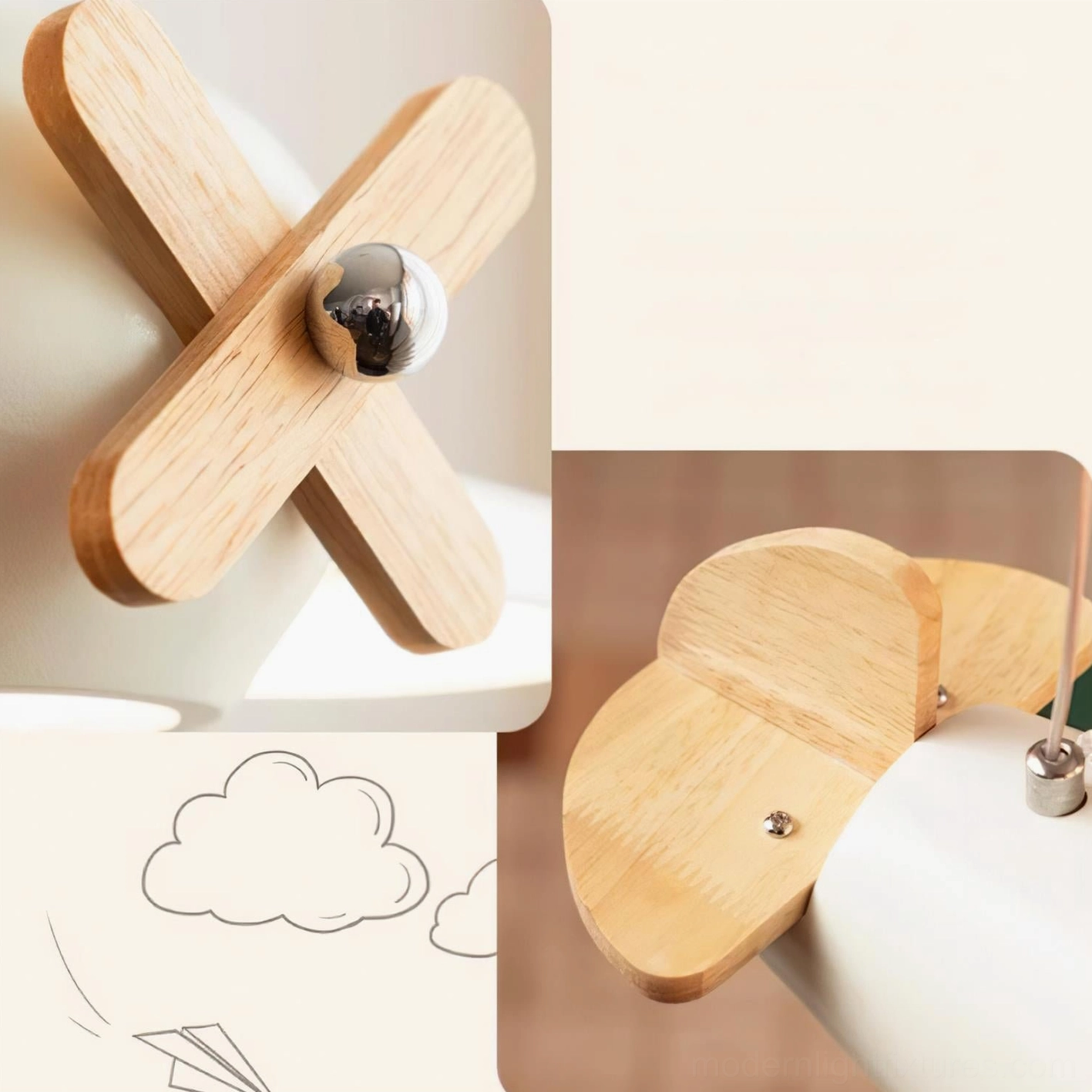 Airplane pendant ceiling fixture in white showing neutral color option for Scandinavian minimalist bedroom design