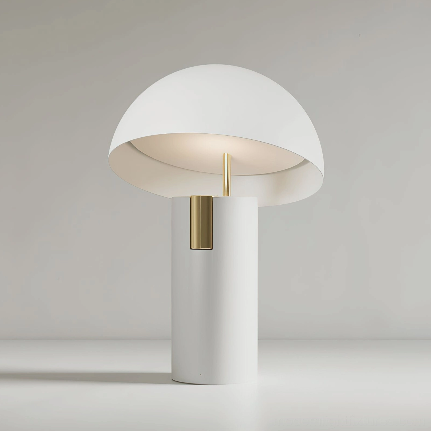 White Avo table lamp variant with integrated LED and brass accent, premium modern table lighting