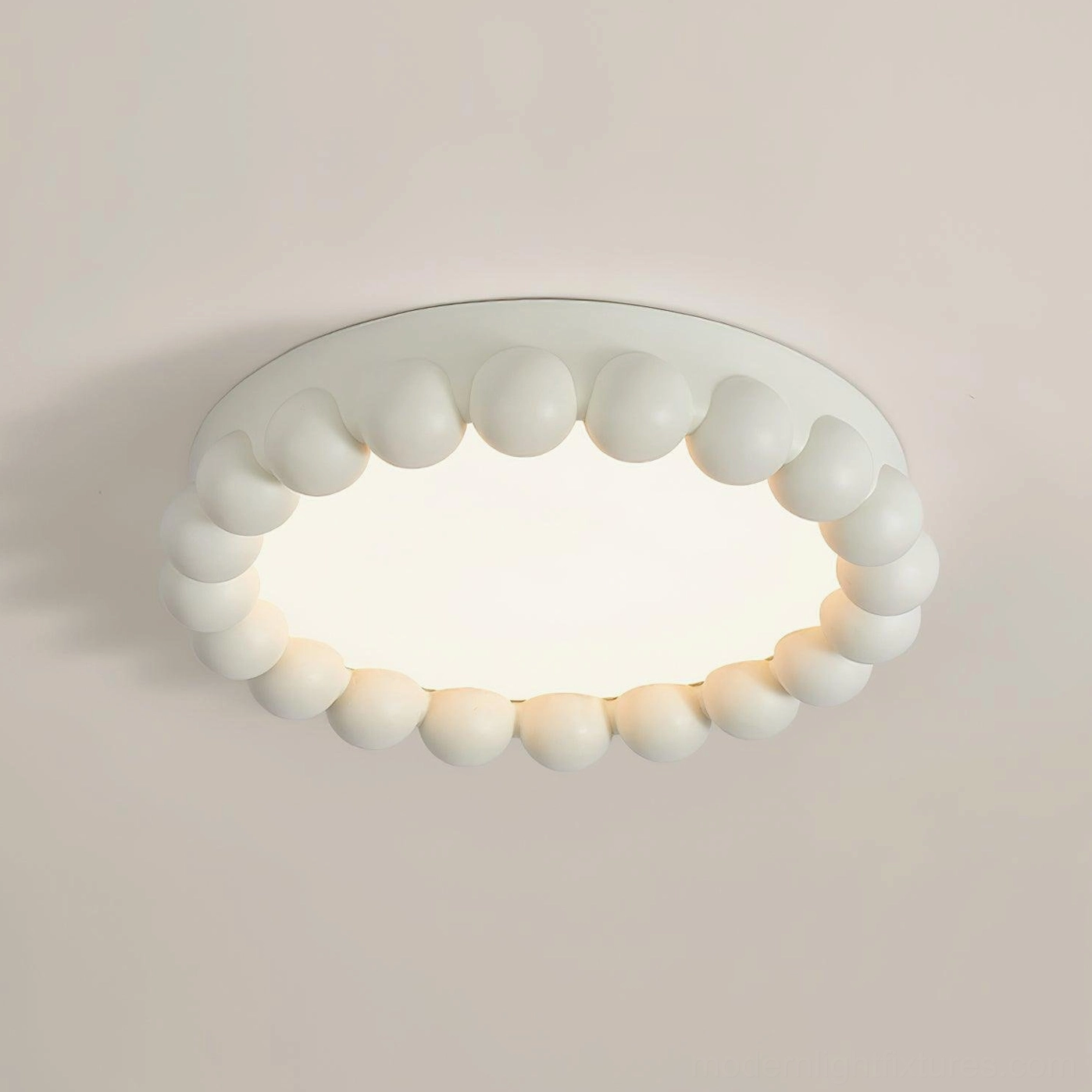 White beaded LED ceiling light fixture showing minimalist design in contemporary home interior