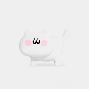 Matte white cute cat silicone night light with pink rosy cheeks and kawaii facial details, frontal view