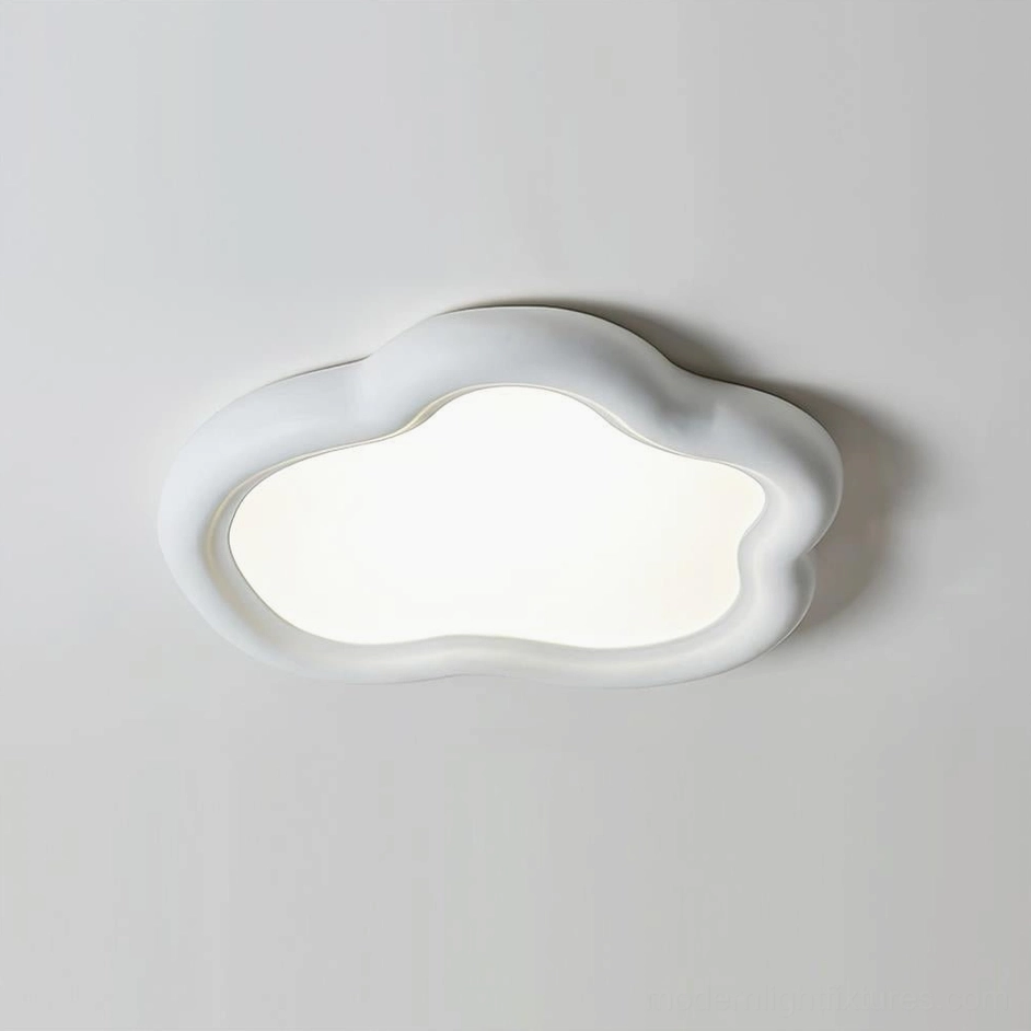 White matte frame cloud flush mount ceiling light with soft light-emitting panel minimalist design showcase