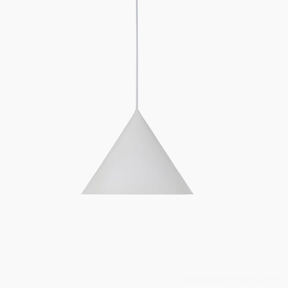 White matte cone pendant light, Nordic minimalist design, studio product photography