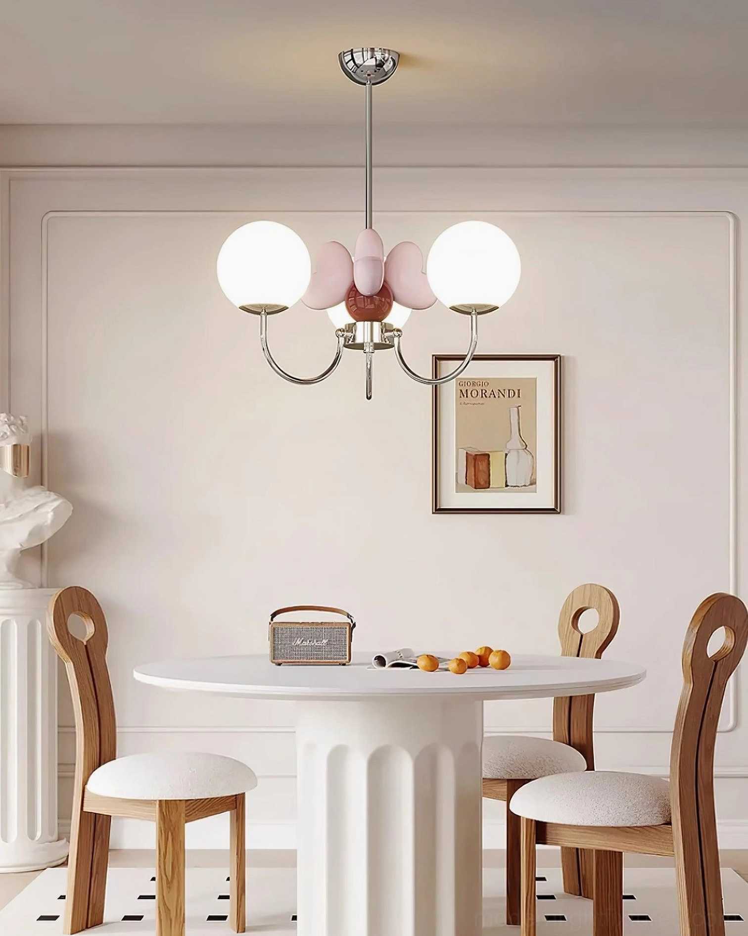 White cream Nica chandelier minimalist pendant - neutral color option for contemporary home decor