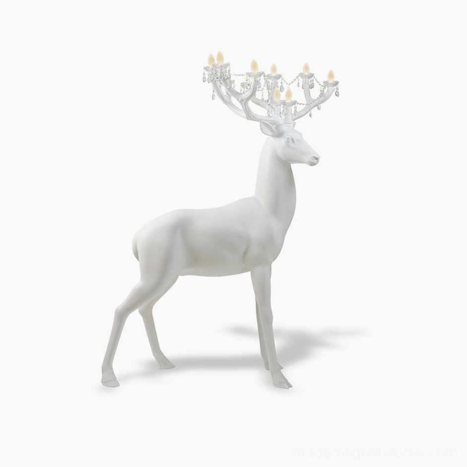 Compact white deer sculpture floor lamp with integrated LED chandelier lighting, smaller size option