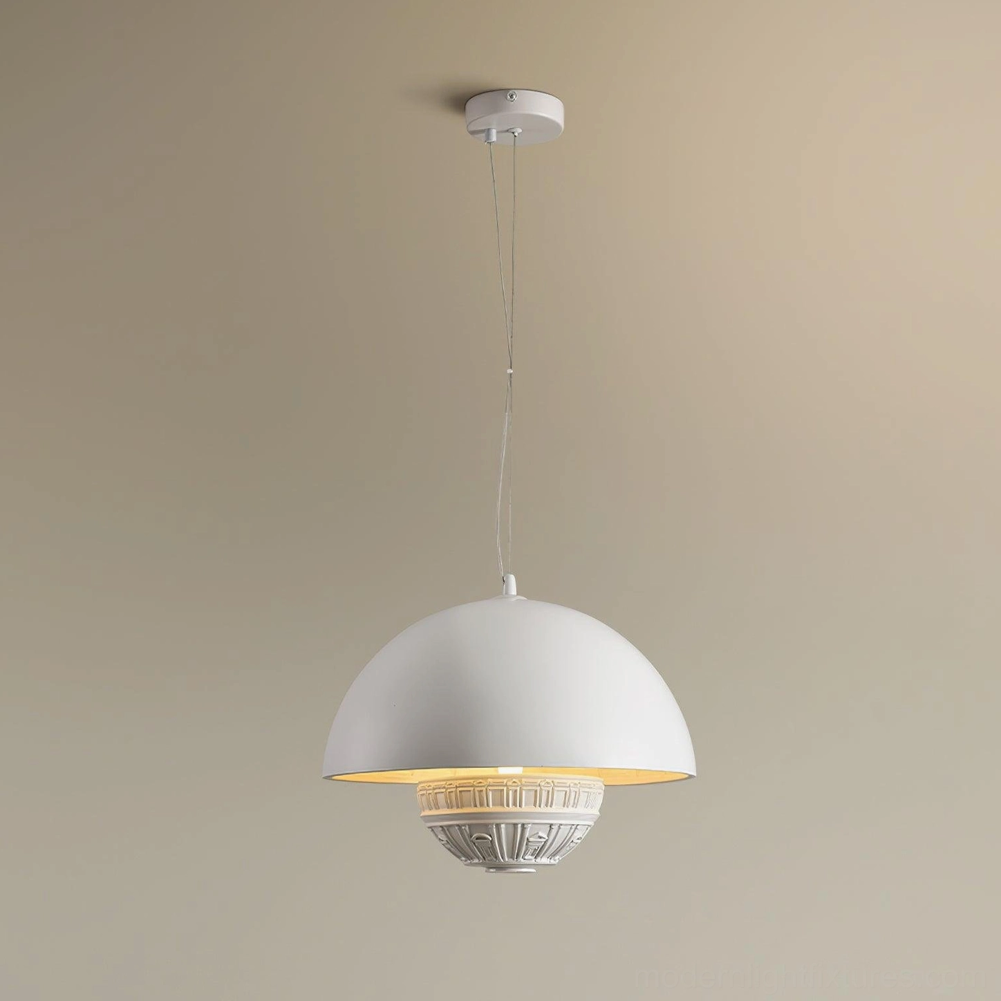 White dome pendant light full view minimalist design with warm illumination