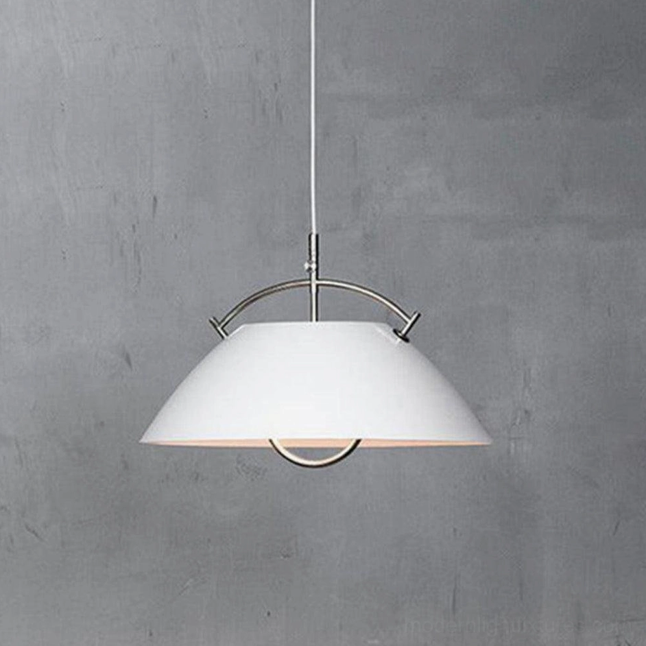 White dome pendant light with adjustable height handle, clean studio background