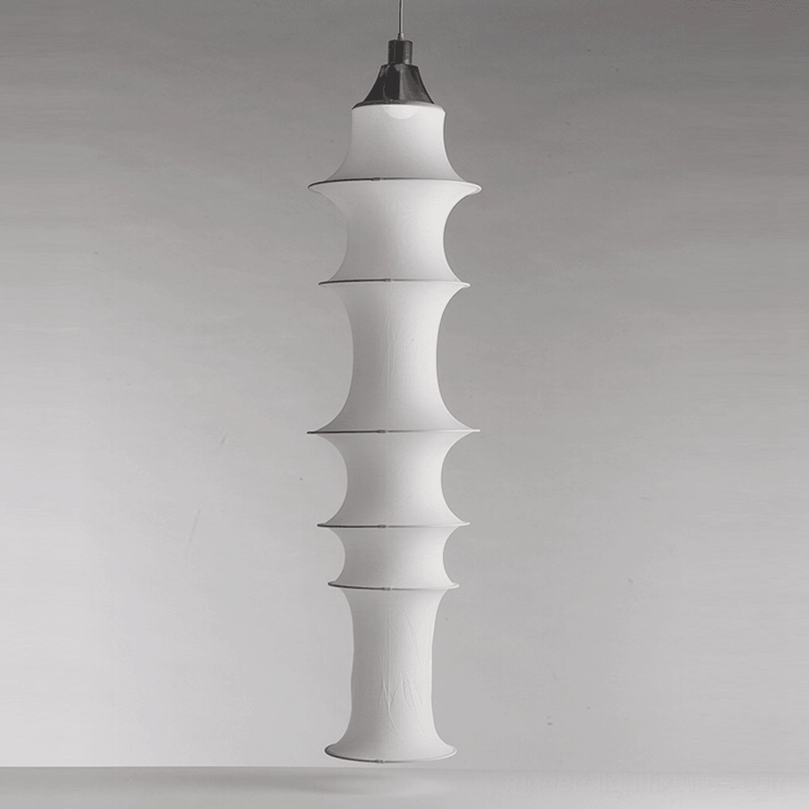 Single modern white fabric tiered pendant lamp with minimalist geometric silhouette