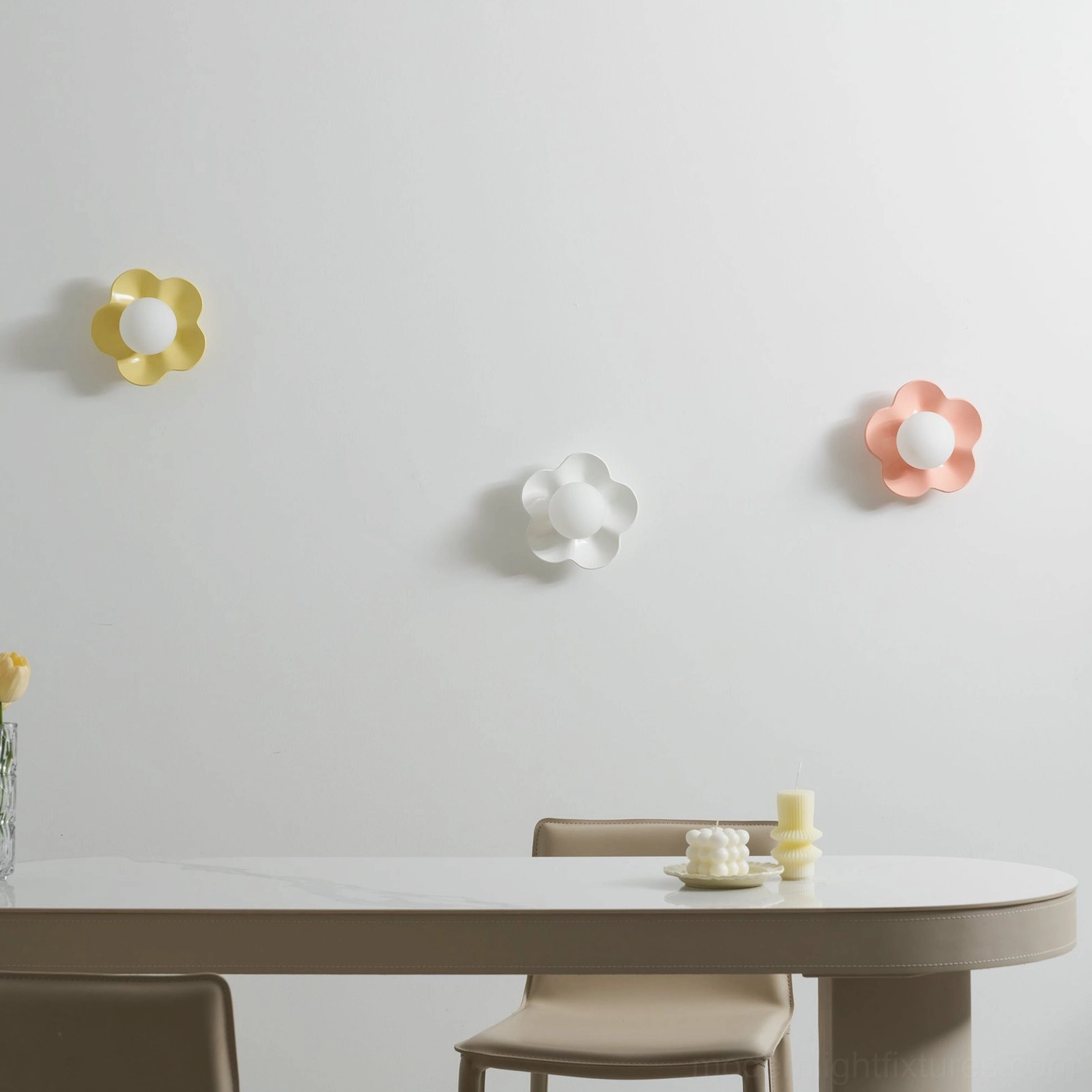 White Fleur wall sconce unlit daytime view - sculptural resin flower lamp functions as wall art when off